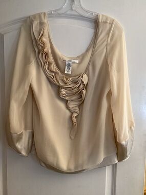 Diane Von Furstenberg DVF Sorana Ruffle Silk Blouse - Cream Size 12